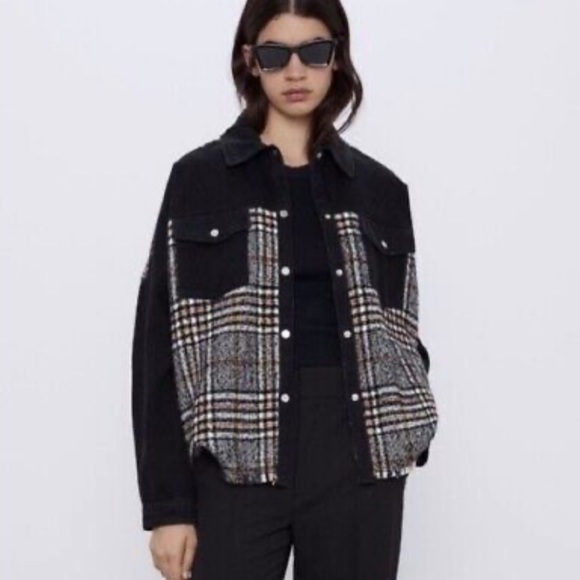 Zara Denim Jacket with Plaid - Picture 5 of 6
